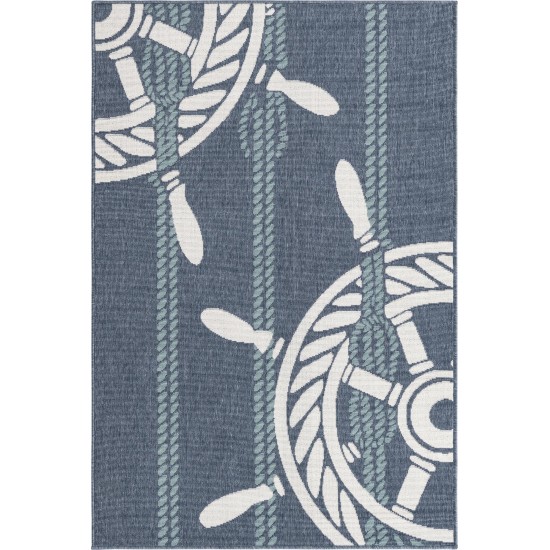 Rug Unique Loom Outdoor Coastal Navy Blue Rectangular 4' 0 x 6' 0