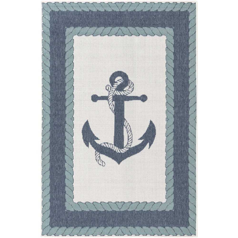 Rug Unique Loom Outdoor Coastal Navy Blue Rectangular 4' 0 x 6' 0