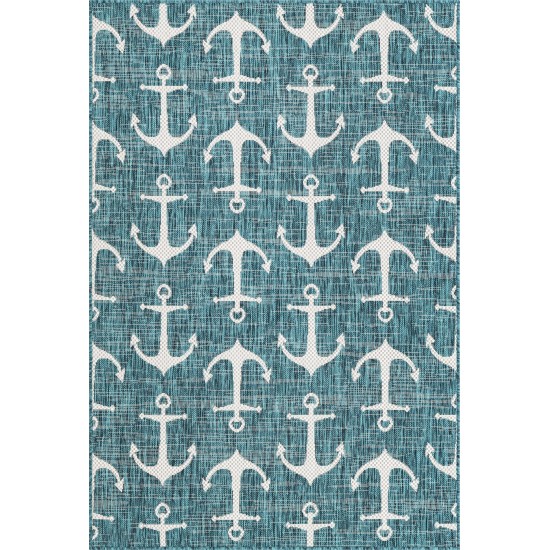 Rug Unique Loom Outdoor Coastal Teal Rectangular 4' 0 x 6' 0