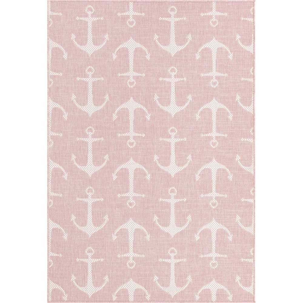 Rug Unique Loom Outdoor Coastal Pink Rectangular 4' 0 x 6' 0