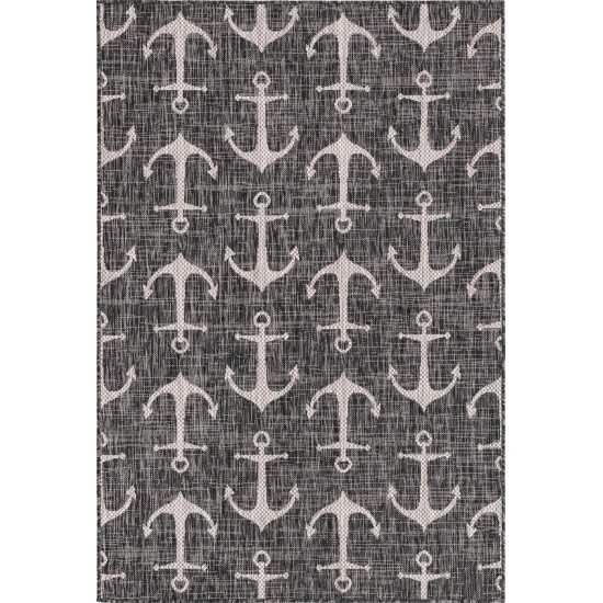 Rug Unique Loom Outdoor Coastal Charcoal Rectangular 4' 0 x 6' 0