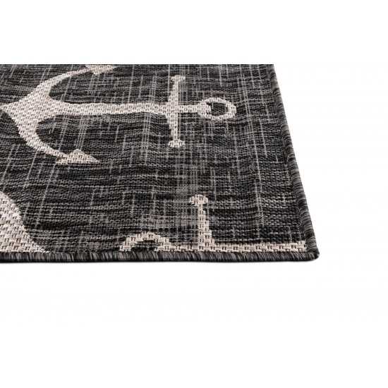 Rug Unique Loom Outdoor Coastal Charcoal Rectangular 4' 0 x 6' 0