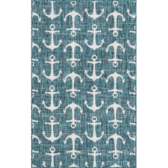 Rug Unique Loom Outdoor Coastal Teal Rectangular 3' 3 x 5' 3