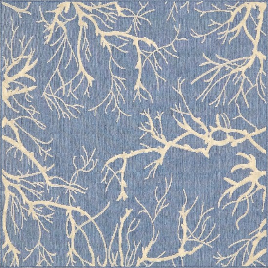 Rug Unique Loom Outdoor Botanical Navy Blue Square 6' 0 x 6' 0