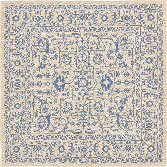 Rug Unique Loom Outdoor Botanical Beige/Blue Square 6' 0 x 6' 0