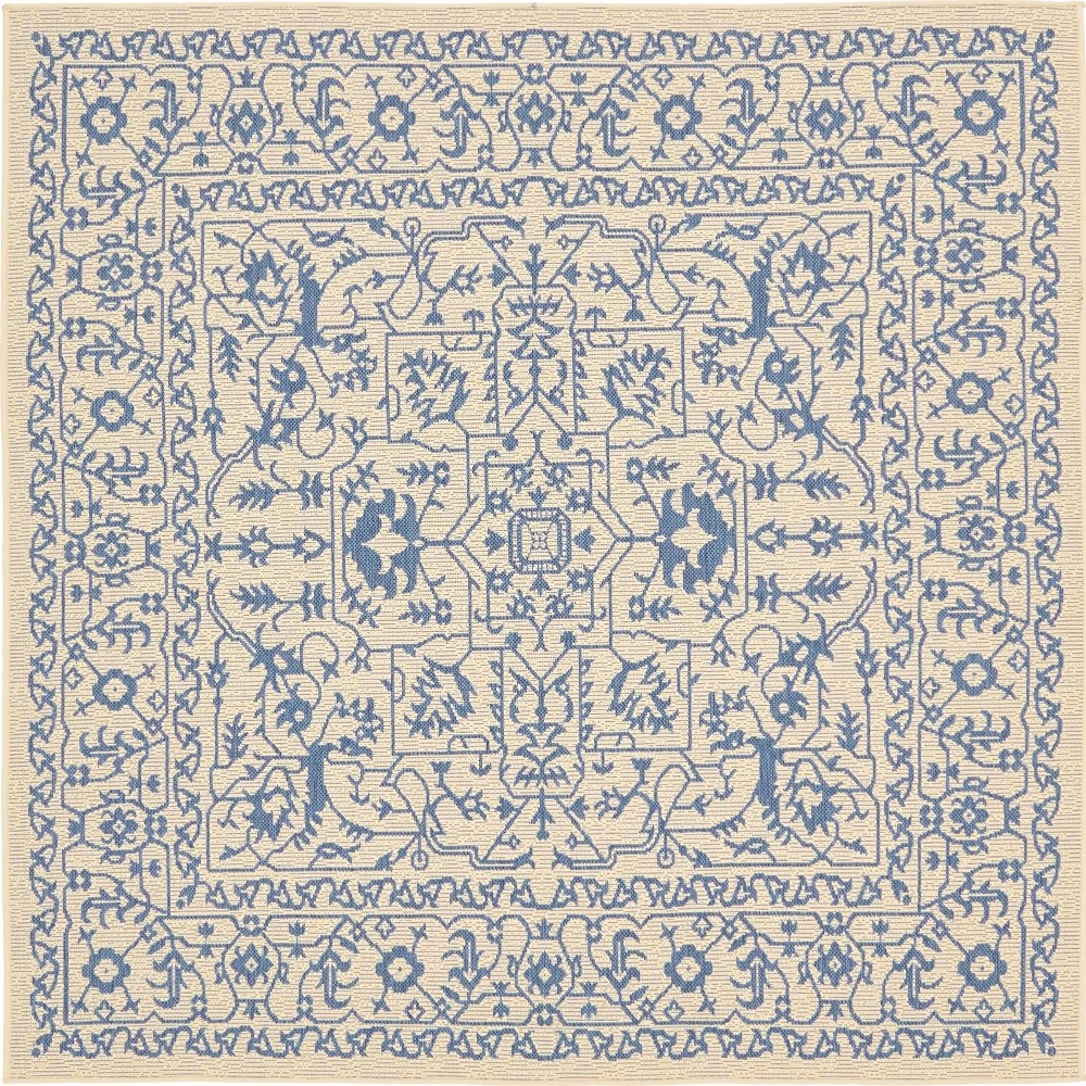 Rug Unique Loom Outdoor Botanical Beige/Blue Square 6' 0 x 6' 0