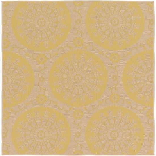 Rug Unique Loom Outdoor Botanical Yellow Square 6' 0 x 6' 0