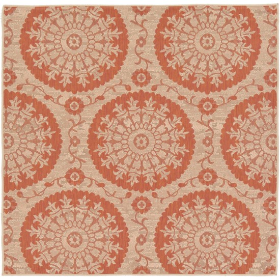 Rug Unique Loom Outdoor Botanical Terracotta Square 6' 0 x 6' 0