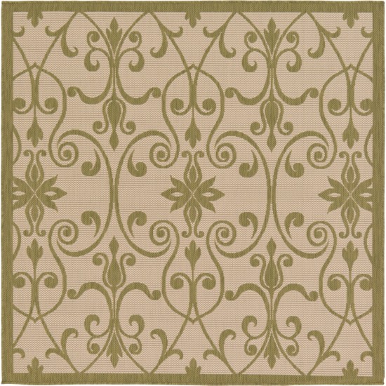 Rug Unique Loom Outdoor Botanical Light Green Square 6' 0 x 6' 0