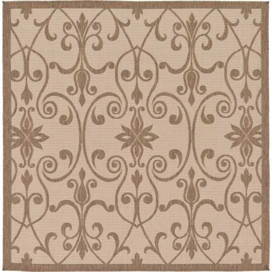 Rug Unique Loom Outdoor Botanical Brown Square 6' 0 x 6' 0