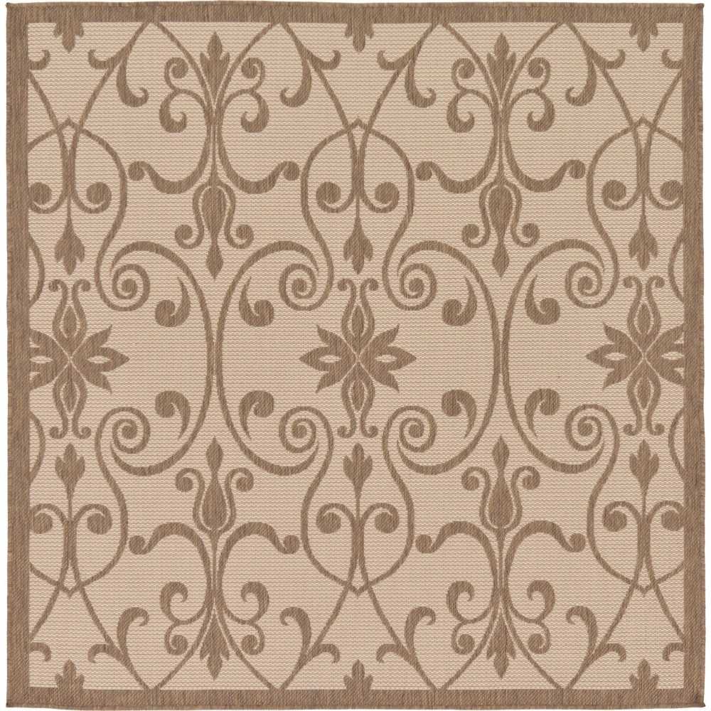 Rug Unique Loom Outdoor Botanical Brown Square 6' 0 x 6' 0