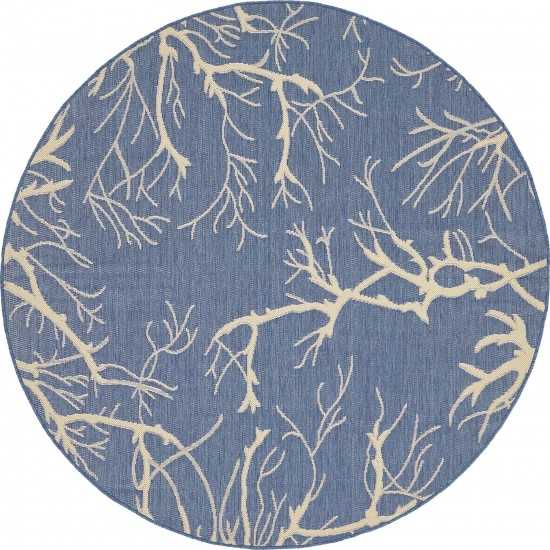 Rug Unique Loom Outdoor Botanical Navy Blue Round 6' 0 x 6' 0