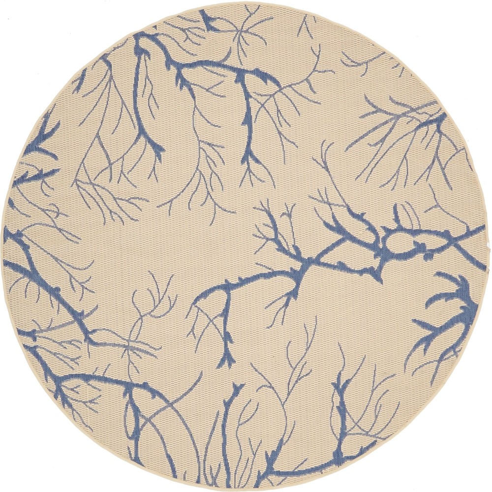 Rug Unique Loom Outdoor Botanical Beige/Navy Blue Round 6' 0 x 6' 0 Rug Unique Loom Outdoor Botanical Beige/Navy Blue Round 6' 0 x 6' 0