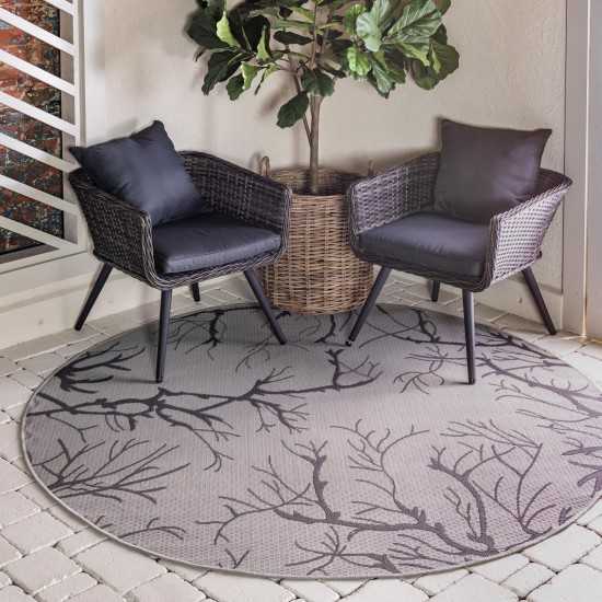 Rug Unique Loom Outdoor Botanical Light Gray Round 6' 0 x 6' 0