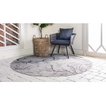 Rug Unique Loom Outdoor Botanical Light Gray Round 6' 0 x 6' 0