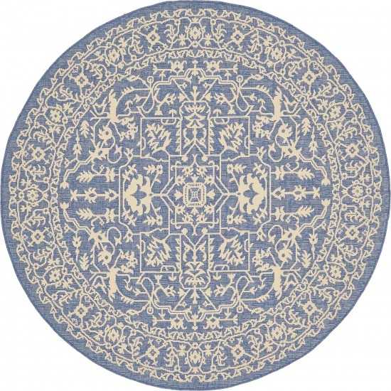 Rug Unique Loom Outdoor Botanical Navy Blue Round 6' 0 x 6' 0