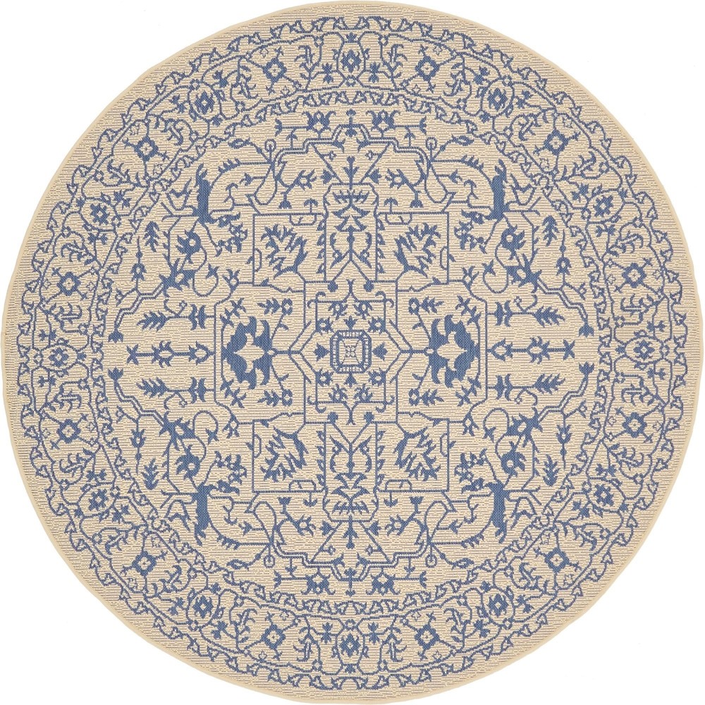 Rug Unique Loom Outdoor Botanical Beige/Blue Round 6' 0 x 6' 0