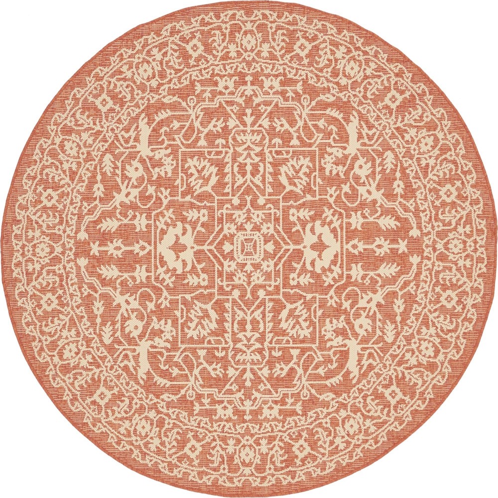 Rug Unique Loom Outdoor Botanical Terracotta Round 6' 0 x 6' 0