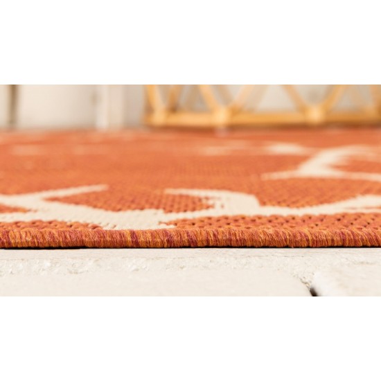 Rug Unique Loom Outdoor Botanical Terracotta Round 6' 0 x 6' 0