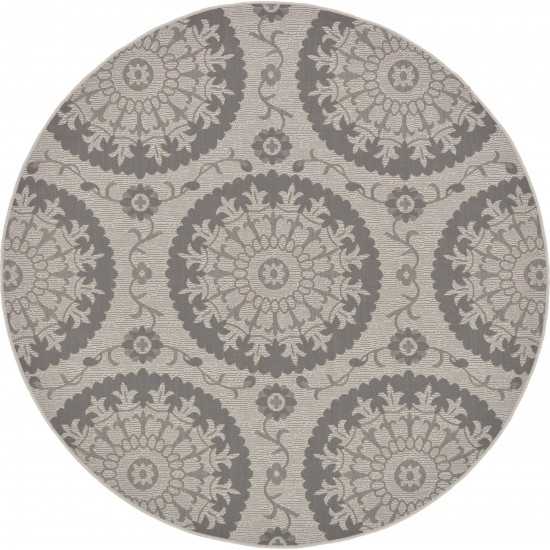 Rug Unique Loom Outdoor Botanical Gray Round 6' 0 x 6' 0