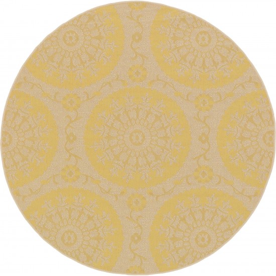 Rug Unique Loom Outdoor Botanical Yellow Round 6' 0 x 6' 0