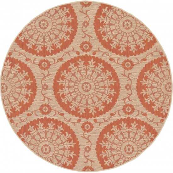 Rug Unique Loom Outdoor Botanical Terracotta Round 6' 0 x 6' 0