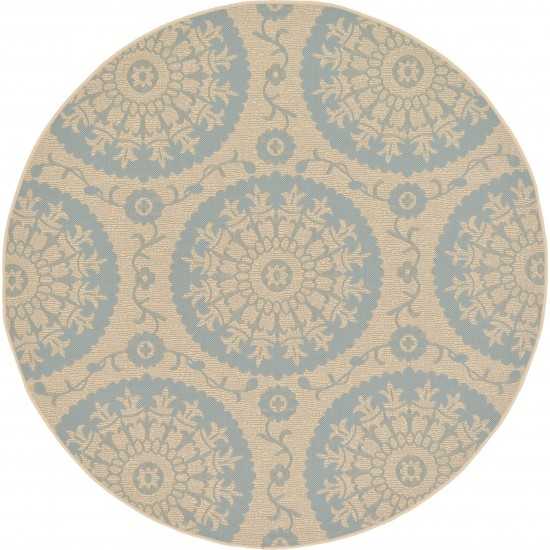 Rug Unique Loom Outdoor Botanical Light Blue Round 6' 0 x 6' 0