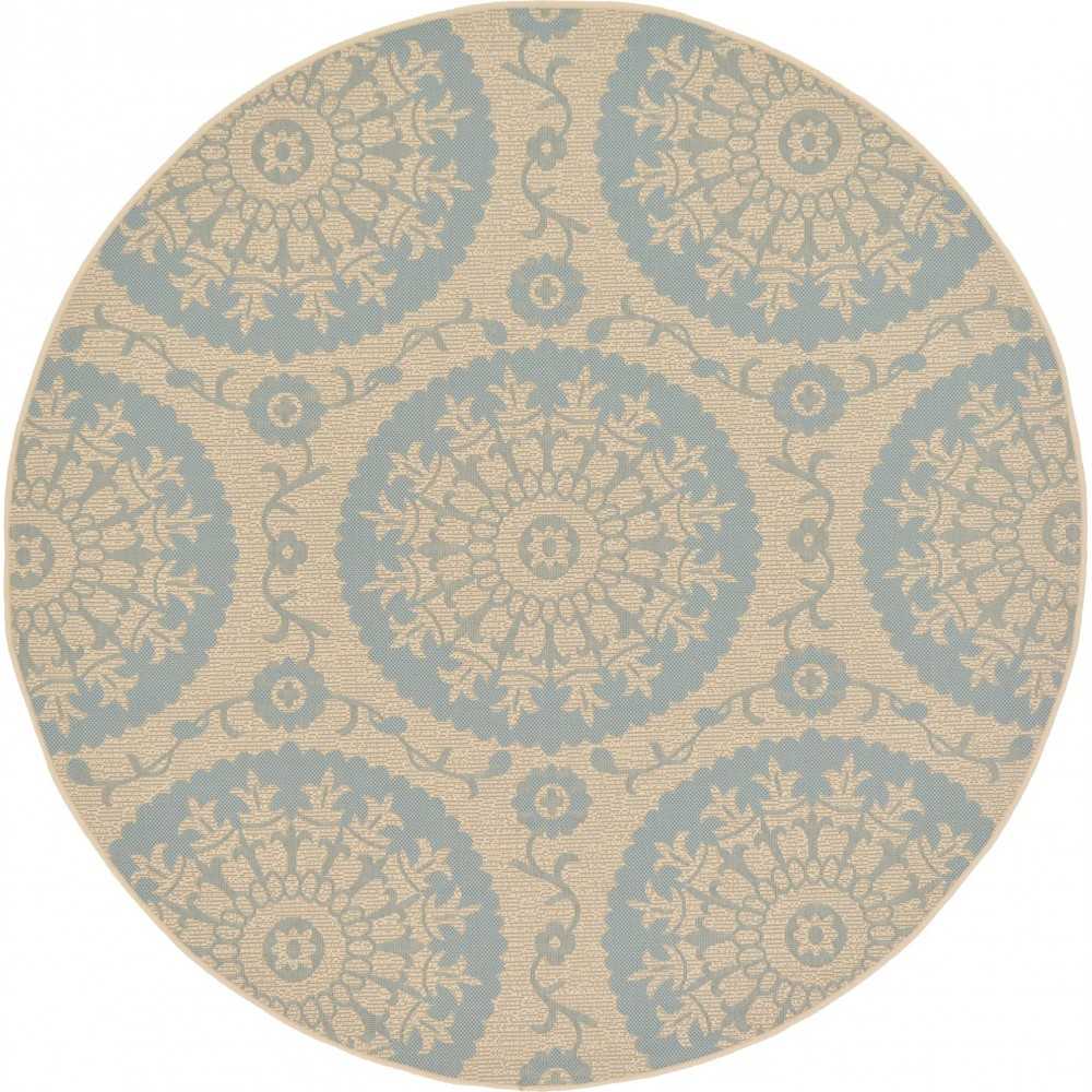 Rug Unique Loom Outdoor Botanical Light Blue Round 6' 0 x 6' 0