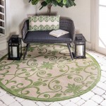 Rug Unique Loom Outdoor Botanical Light Green Round 6' 0 x 6' 0