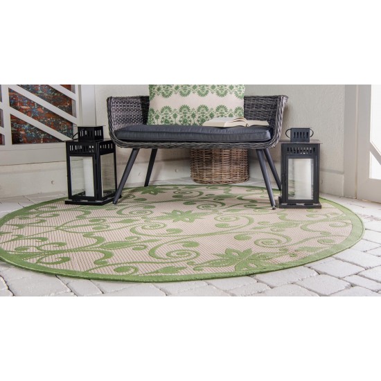 Rug Unique Loom Outdoor Botanical Light Green Round 6' 0 x 6' 0