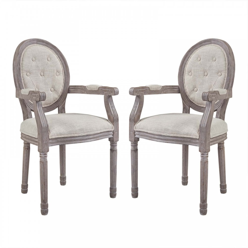 Arise Vintage French Upholstered Fabric Dining Armchair Set of 2