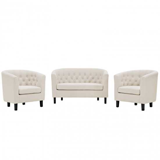 Prospect 3 Piece Upholstered Fabric Loveseat and Armchair Set