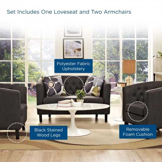 Prospect 3 Piece Upholstered Fabric Loveseat and Armchair Set