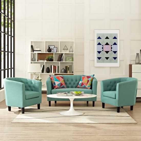 Prospect 3 Piece Upholstered Fabric Loveseat and Armchair Set