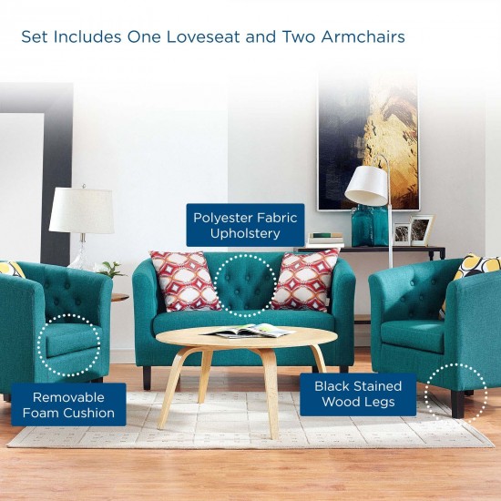 Prospect 3 Piece Upholstered Fabric Loveseat and Armchair Set