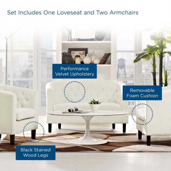 Prospect 3 Piece Performance Velvet Loveseat and Armchair Set