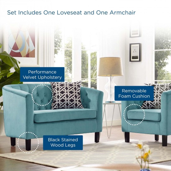 Prospect 2 Piece Performance Velvet Loveseat and Armchair Set