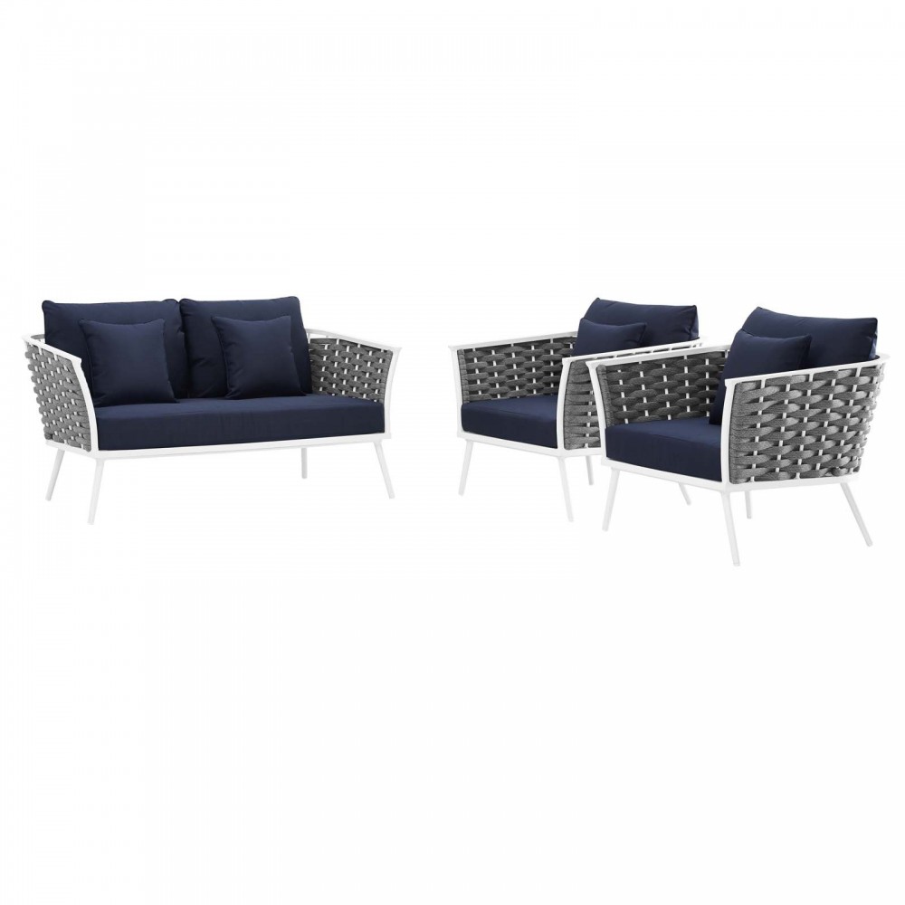 Stance 3 Piece Outdoor Patio Aluminum Sectional Sofa Set