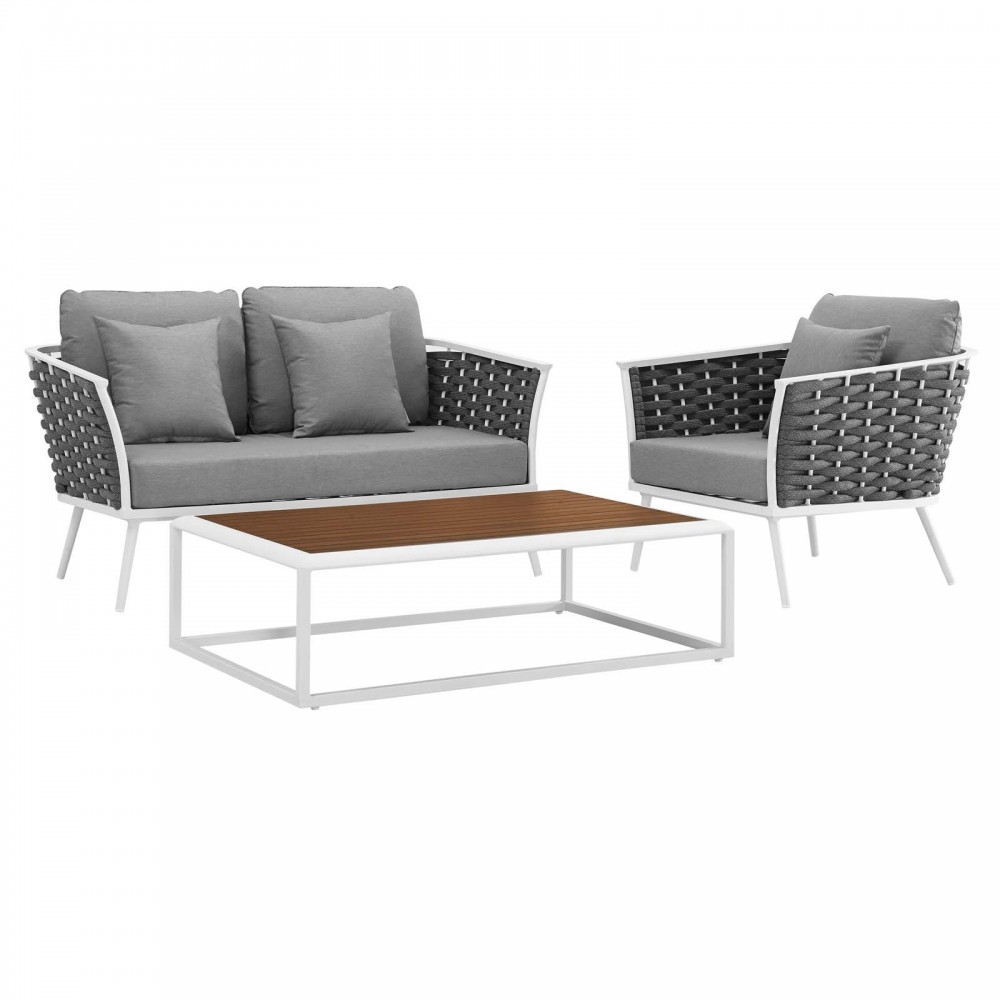 Stance 3 Piece Outdoor Patio Aluminum Sectional Sofa Set