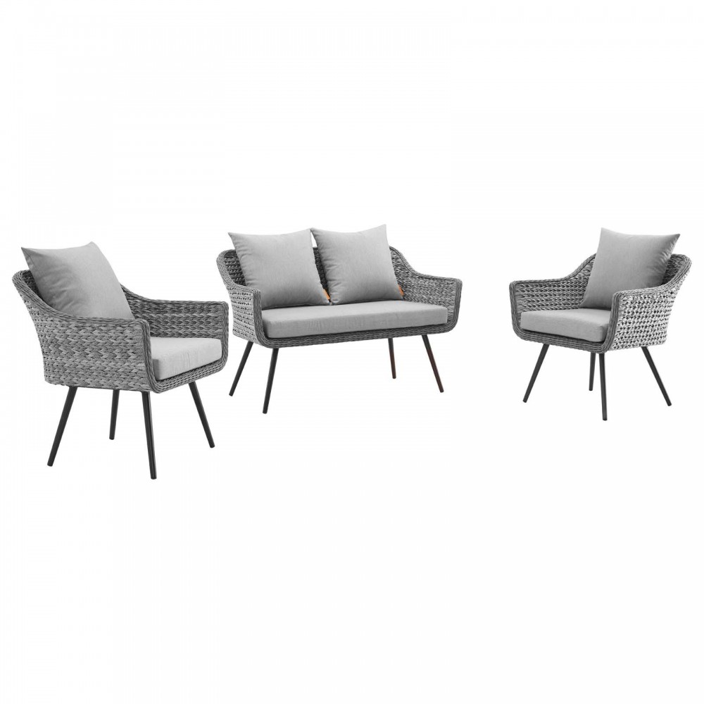 Endeavor 3 Piece Outdoor Patio Wicker Rattan Loveseat and Armchair Set