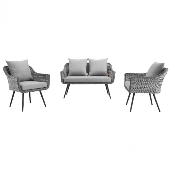 Endeavor 3 Piece Outdoor Patio Wicker Rattan Loveseat and Armchair Set