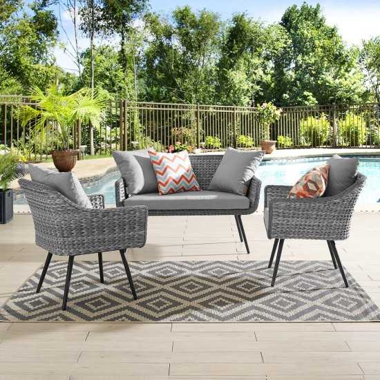 Endeavor 3 Piece Outdoor Patio Wicker Rattan Loveseat and Armchair Set