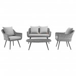 Endeavor 4 Piece Outdoor Patio Wicker Rattan Loveseat Armchair and Coffee Table Set