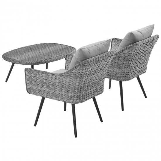 Endeavor 3 Piece Outdoor Patio Wicker Rattan Armchair and Coffee Table Set