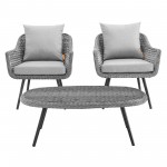 Endeavor 3 Piece Outdoor Patio Wicker Rattan Armchair and Coffee Table Set