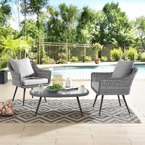 Endeavor 3 Piece Outdoor Patio Wicker Rattan Armchair and Coffee Table Set