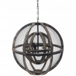 Gravitate Globe Rustic Oak Wood Pendant Light Chandelier