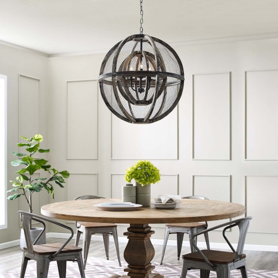 Gravitate Globe Rustic Oak Wood Pendant Light Chandelier