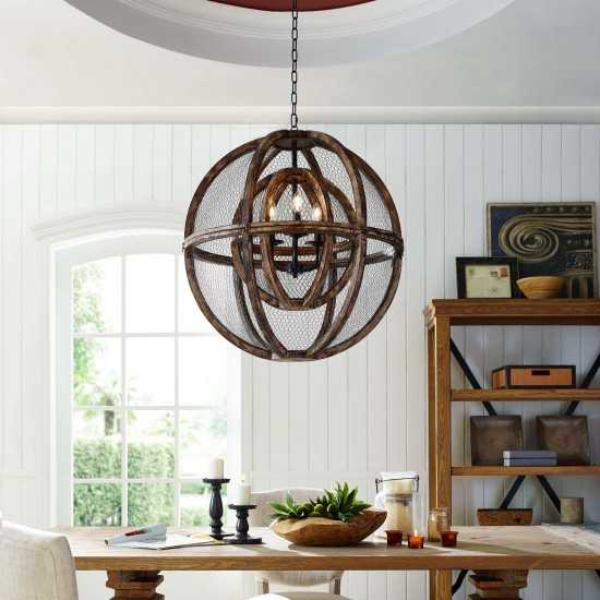 Gravitate Globe Rustic Oak Wood Pendant Light Chandelier