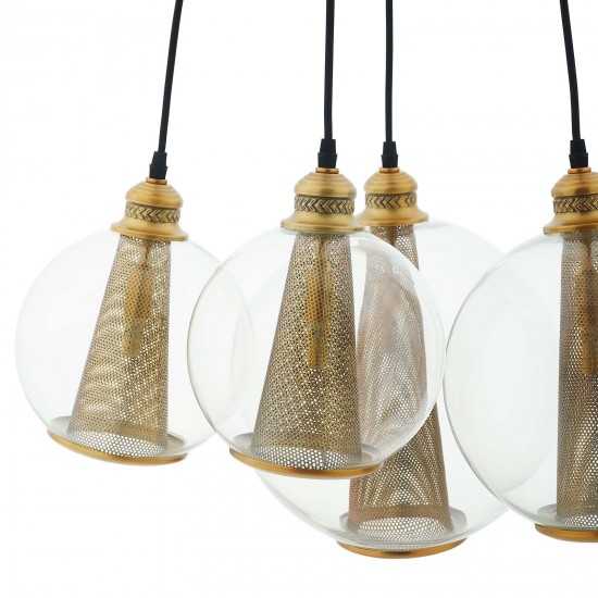 Peak Brass Cone And Glass Globe Cluster Pendant Light Chandelier